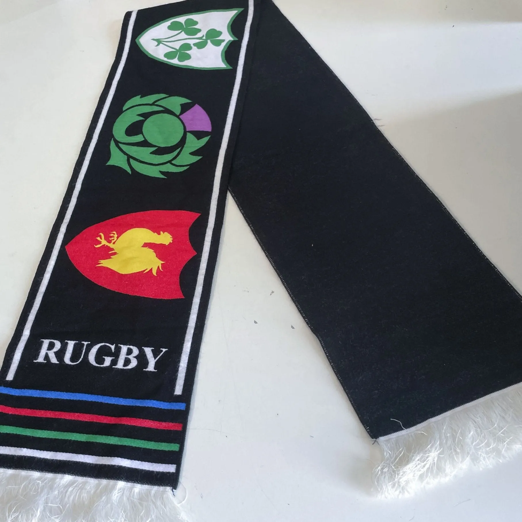 Vintage black Italy rugby graphics scarf|L52 W7|SKU 6409