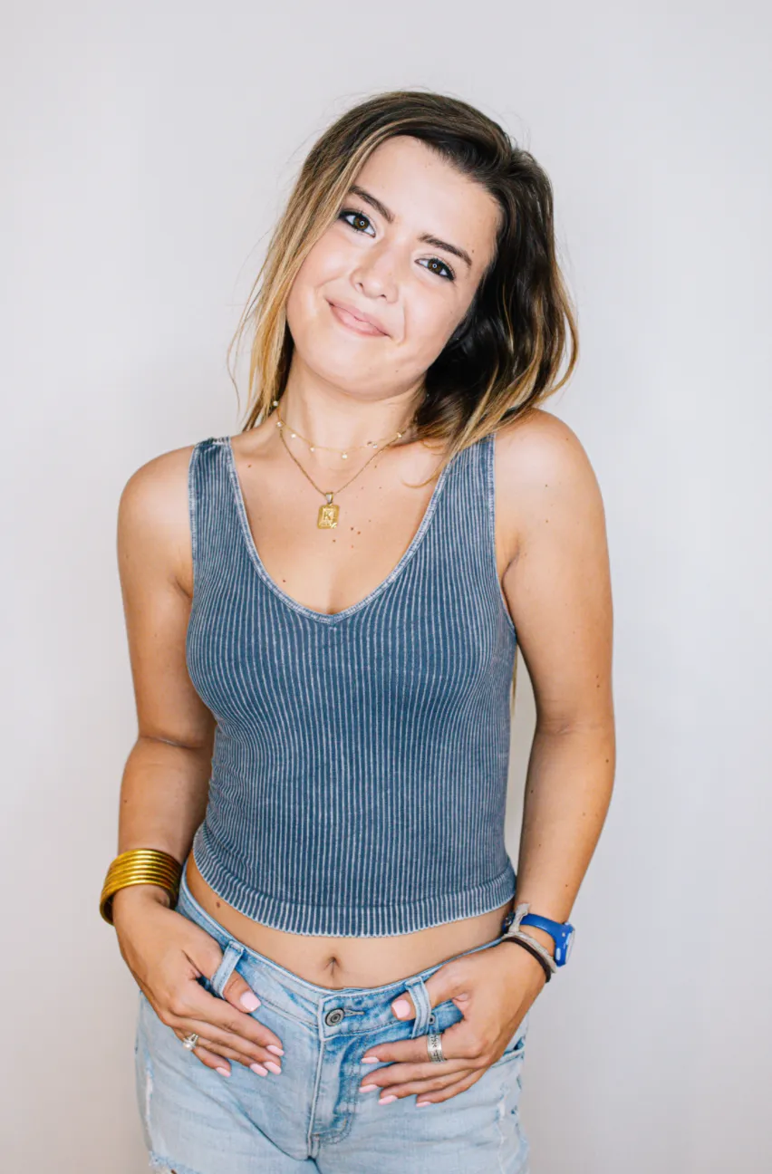 Vintage Wash V Neck Crop Top