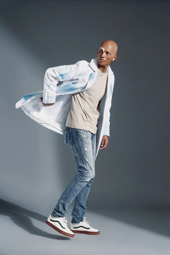 White and Blue Fugu Trench Coat