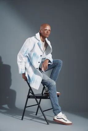 White and Blue Fugu Trench Coat