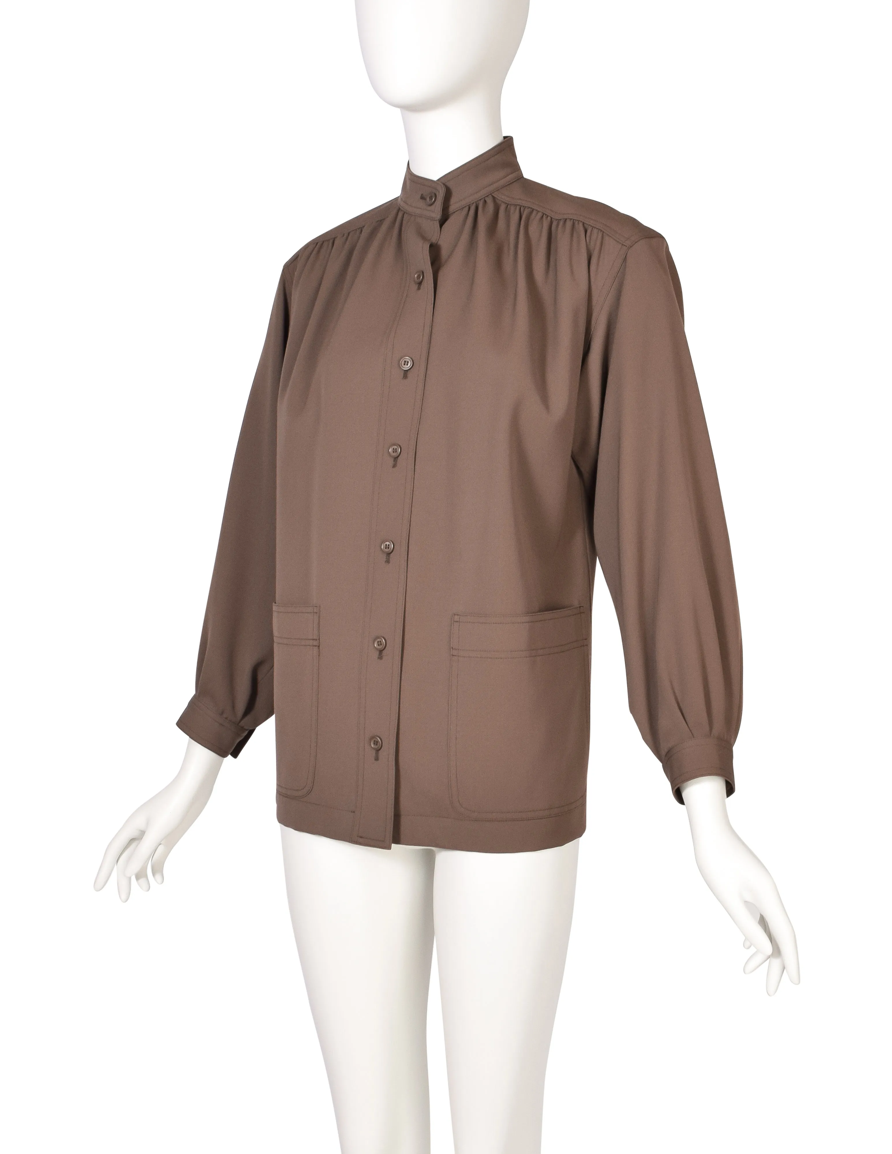 Yves Saint Laurent Vintage 1970s Mocha Brown Wool Gabardine Jacket